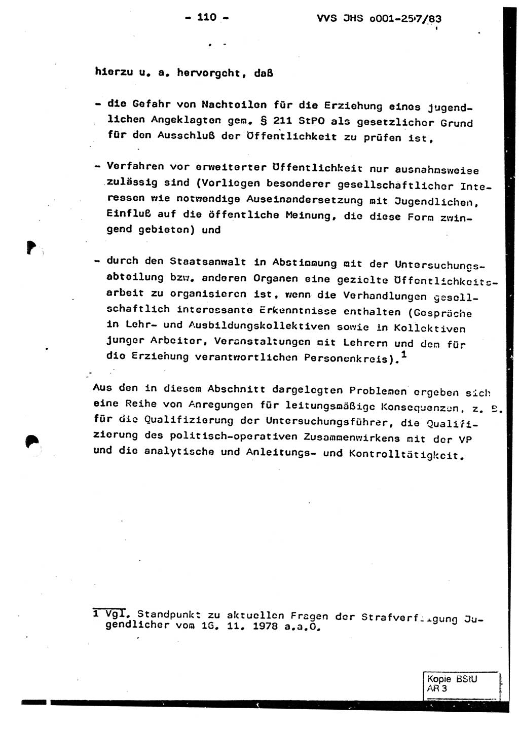 Dissertation, Oberst Helmut Lubas (BV Mdg.), Oberstleutnant Manfred Eschberger (HA IX), Oberleutnant Hans-Jürgen Ludwig (JHS), Ministerium für Staatssicherheit (MfS) [Deutsche Demokratische Republik (DDR)], Juristische Hochschule (JHS), Vertrauliche Verschlußsache (VVS) o001-257/83, Potsdam 1983, Seite 110 (Diss. MfS DDR JHS VVS o001-257/83 1983, S. 110)