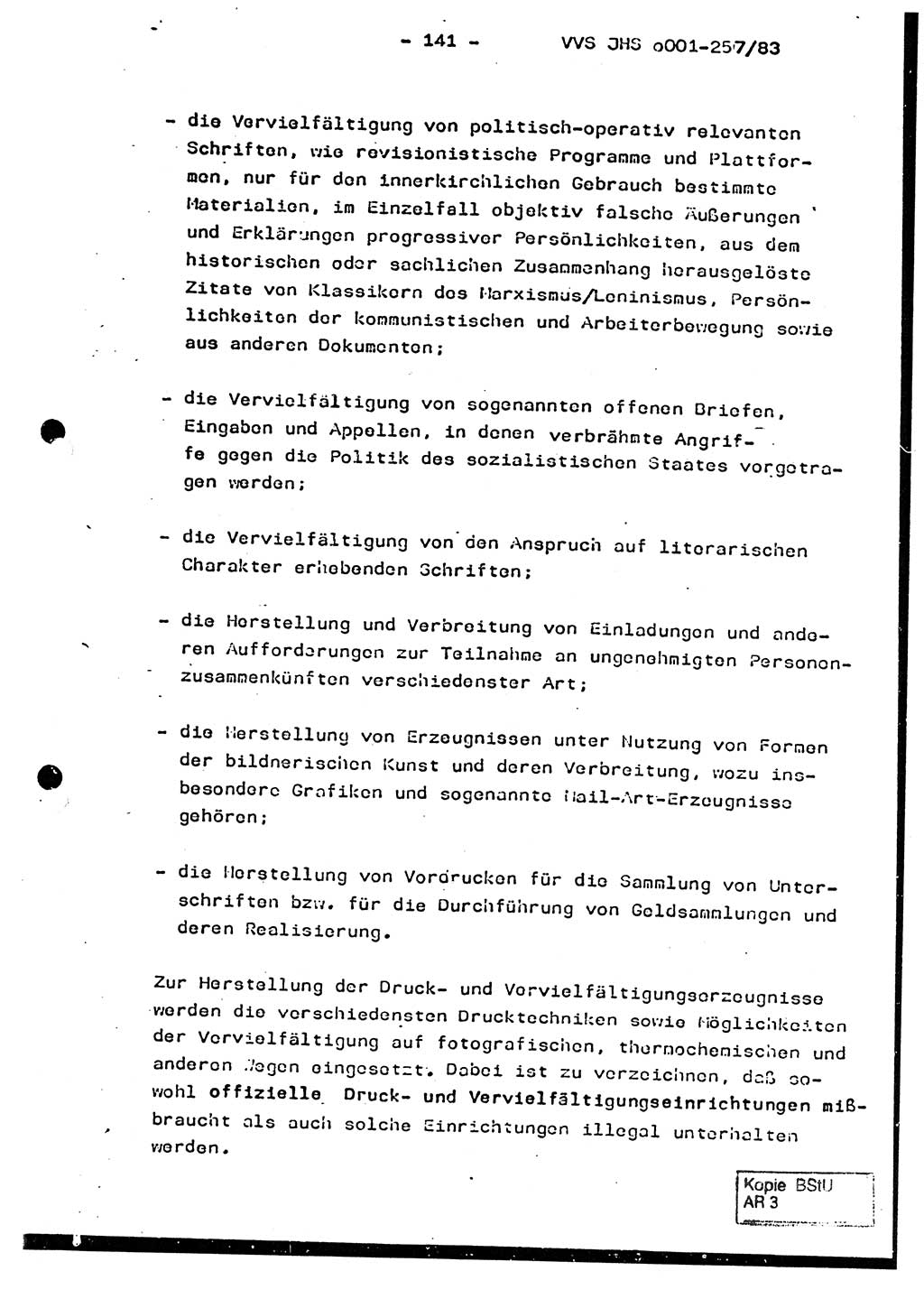 Dissertation, Oberst Helmut Lubas (BV Mdg.), Oberstleutnant Manfred Eschberger (HA IX), Oberleutnant Hans-Jürgen Ludwig (JHS), Ministerium für Staatssicherheit (MfS) [Deutsche Demokratische Republik (DDR)], Juristische Hochschule (JHS), Vertrauliche Verschlußsache (VVS) o001-257/83, Potsdam 1983, Seite 141 (Diss. MfS DDR JHS VVS o001-257/83 1983, S. 141)