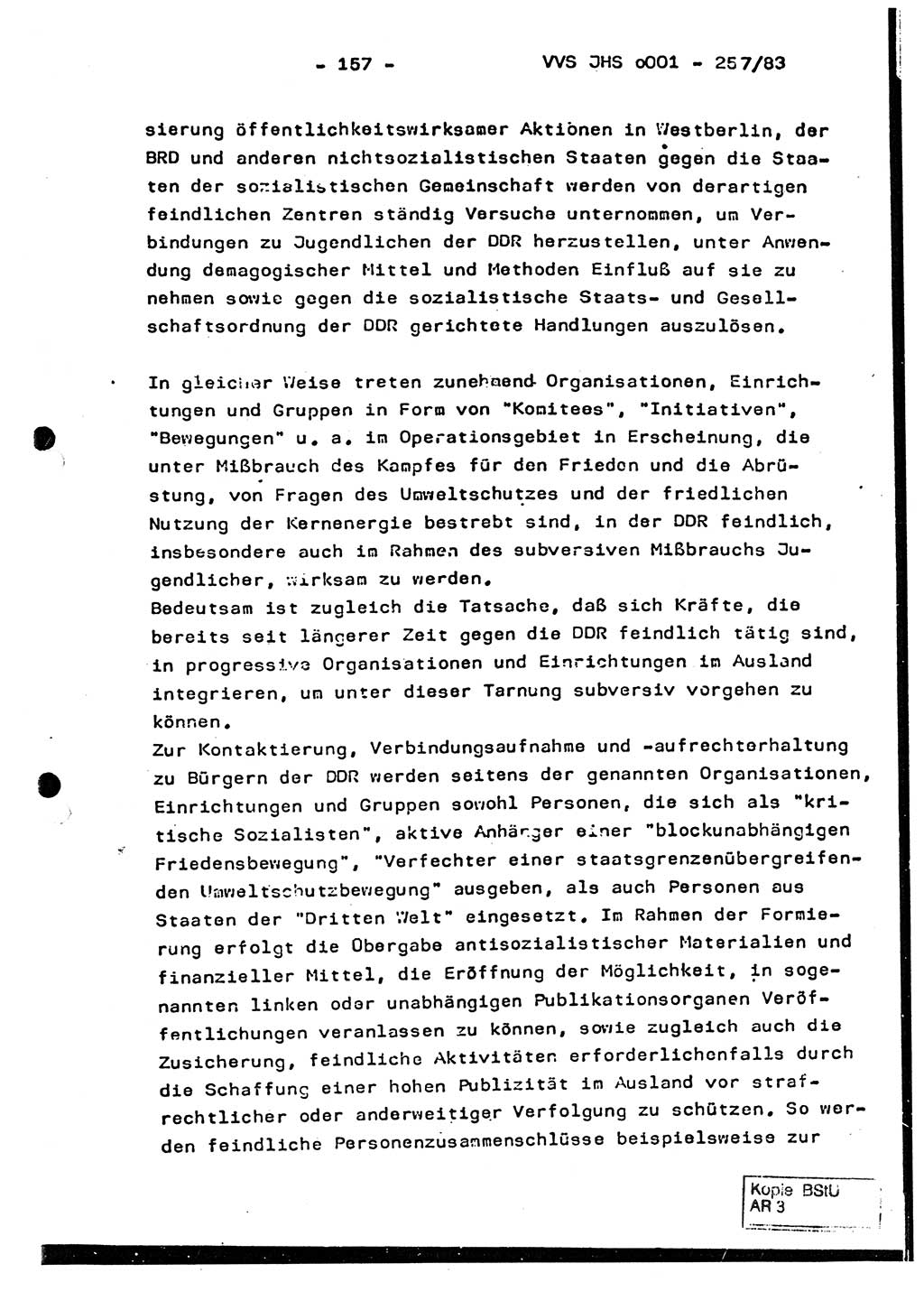 Dissertation, Oberst Helmut Lubas (BV Mdg.), Oberstleutnant Manfred Eschberger (HA IX), Oberleutnant Hans-Jürgen Ludwig (JHS), Ministerium für Staatssicherheit (MfS) [Deutsche Demokratische Republik (DDR)], Juristische Hochschule (JHS), Vertrauliche Verschlußsache (VVS) o001-257/83, Potsdam 1983, Seite 157 (Diss. MfS DDR JHS VVS o001-257/83 1983, S. 157)