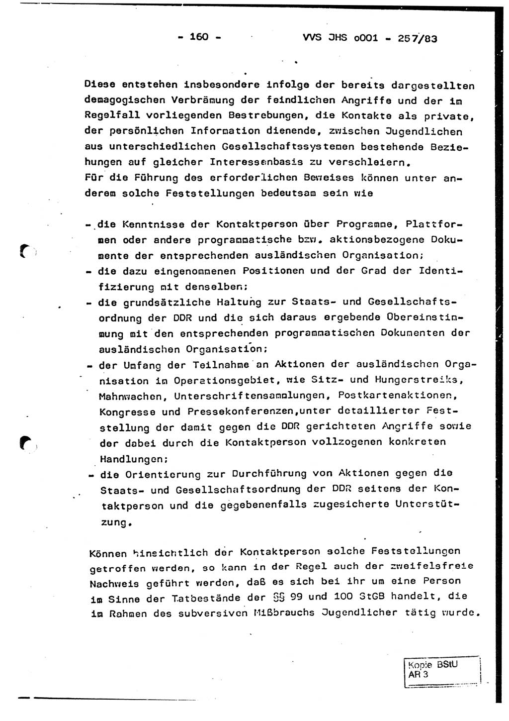 Dissertation, Oberst Helmut Lubas (BV Mdg.), Oberstleutnant Manfred Eschberger (HA IX), Oberleutnant Hans-Jürgen Ludwig (JHS), Ministerium für Staatssicherheit (MfS) [Deutsche Demokratische Republik (DDR)], Juristische Hochschule (JHS), Vertrauliche Verschlußsache (VVS) o001-257/83, Potsdam 1983, Seite 160 (Diss. MfS DDR JHS VVS o001-257/83 1983, S. 160)