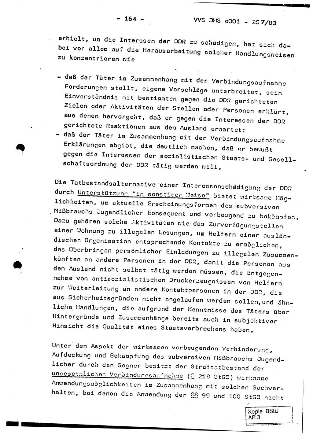 Dissertation, Oberst Helmut Lubas (BV Mdg.), Oberstleutnant Manfred Eschberger (HA IX), Oberleutnant Hans-Jürgen Ludwig (JHS), Ministerium für Staatssicherheit (MfS) [Deutsche Demokratische Republik (DDR)], Juristische Hochschule (JHS), Vertrauliche Verschlußsache (VVS) o001-257/83, Potsdam 1983, Seite 164 (Diss. MfS DDR JHS VVS o001-257/83 1983, S. 164)