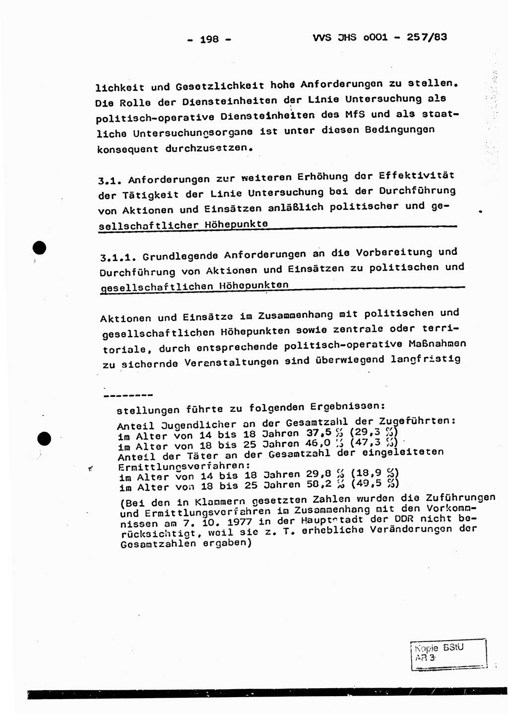Dissertation, Oberst Helmut Lubas (BV Mdg.), Oberstleutnant Manfred Eschberger (HA IX), Oberleutnant Hans-Jürgen Ludwig (JHS), Ministerium für Staatssicherheit (MfS) [Deutsche Demokratische Republik (DDR)], Juristische Hochschule (JHS), Vertrauliche Verschlußsache (VVS) o001-257/83, Potsdam 1983, Seite 198 (Diss. MfS DDR JHS VVS o001-257/83 1983, S. 198)