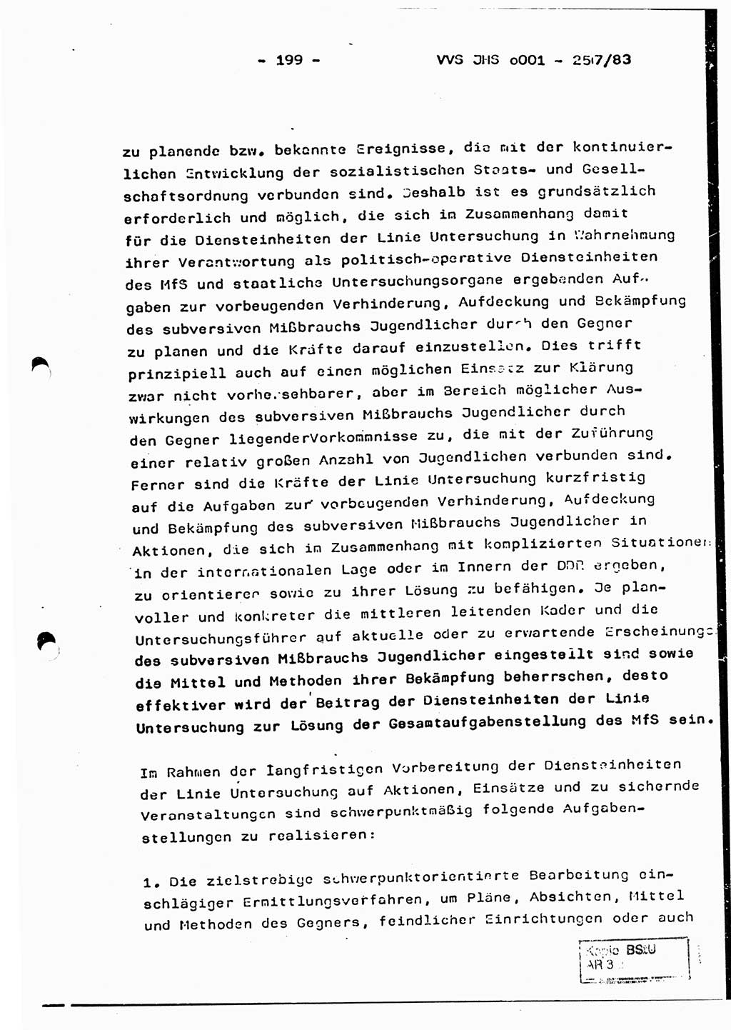 Dissertation, Oberst Helmut Lubas (BV Mdg.), Oberstleutnant Manfred Eschberger (HA IX), Oberleutnant Hans-Jürgen Ludwig (JHS), Ministerium für Staatssicherheit (MfS) [Deutsche Demokratische Republik (DDR)], Juristische Hochschule (JHS), Vertrauliche Verschlußsache (VVS) o001-257/83, Potsdam 1983, Seite 199 (Diss. MfS DDR JHS VVS o001-257/83 1983, S. 199)