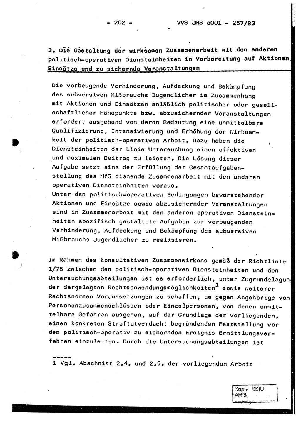 Dissertation, Oberst Helmut Lubas (BV Mdg.), Oberstleutnant Manfred Eschberger (HA IX), Oberleutnant Hans-Jürgen Ludwig (JHS), Ministerium für Staatssicherheit (MfS) [Deutsche Demokratische Republik (DDR)], Juristische Hochschule (JHS), Vertrauliche Verschlußsache (VVS) o001-257/83, Potsdam 1983, Seite 202 (Diss. MfS DDR JHS VVS o001-257/83 1983, S. 202)