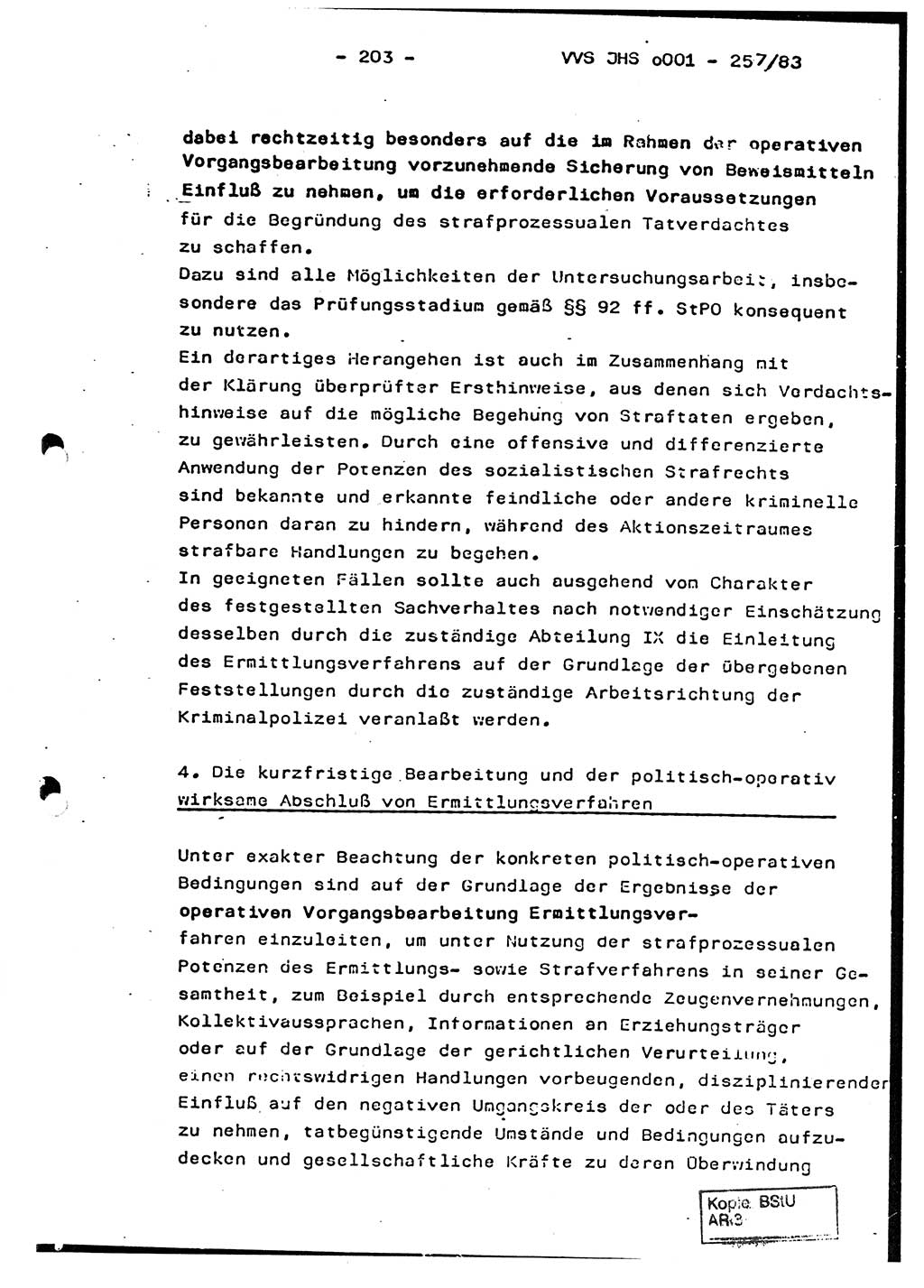 Dissertation, Oberst Helmut Lubas (BV Mdg.), Oberstleutnant Manfred Eschberger (HA IX), Oberleutnant Hans-Jürgen Ludwig (JHS), Ministerium für Staatssicherheit (MfS) [Deutsche Demokratische Republik (DDR)], Juristische Hochschule (JHS), Vertrauliche Verschlußsache (VVS) o001-257/83, Potsdam 1983, Seite 203 (Diss. MfS DDR JHS VVS o001-257/83 1983, S. 203)