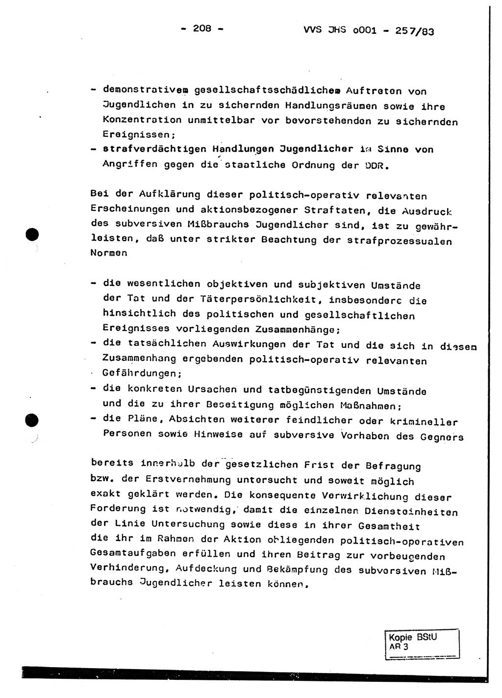 Dissertation, Oberst Helmut Lubas (BV Mdg.), Oberstleutnant Manfred Eschberger (HA IX), Oberleutnant Hans-Jürgen Ludwig (JHS), Ministerium für Staatssicherheit (MfS) [Deutsche Demokratische Republik (DDR)], Juristische Hochschule (JHS), Vertrauliche Verschlußsache (VVS) o001-257/83, Potsdam 1983, Seite 208 (Diss. MfS DDR JHS VVS o001-257/83 1983, S. 208)