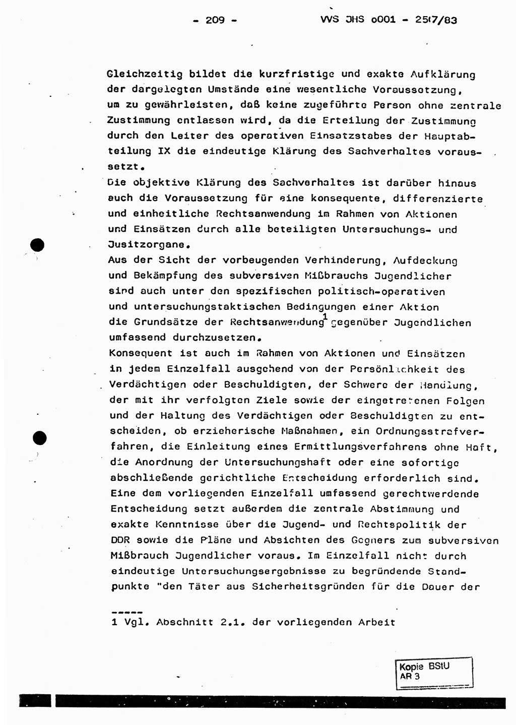 Dissertation, Oberst Helmut Lubas (BV Mdg.), Oberstleutnant Manfred Eschberger (HA IX), Oberleutnant Hans-Jürgen Ludwig (JHS), Ministerium für Staatssicherheit (MfS) [Deutsche Demokratische Republik (DDR)], Juristische Hochschule (JHS), Vertrauliche Verschlußsache (VVS) o001-257/83, Potsdam 1983, Seite 209 (Diss. MfS DDR JHS VVS o001-257/83 1983, S. 209)