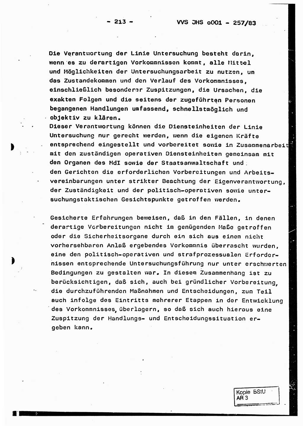 Dissertation, Oberst Helmut Lubas (BV Mdg.), Oberstleutnant Manfred Eschberger (HA IX), Oberleutnant Hans-Jürgen Ludwig (JHS), Ministerium für Staatssicherheit (MfS) [Deutsche Demokratische Republik (DDR)], Juristische Hochschule (JHS), Vertrauliche Verschlußsache (VVS) o001-257/83, Potsdam 1983, Seite 213 (Diss. MfS DDR JHS VVS o001-257/83 1983, S. 213)