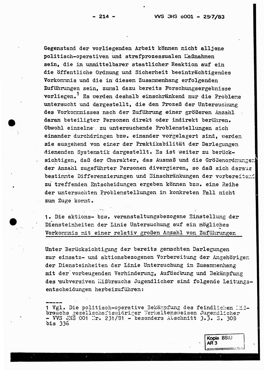 Dissertation, Oberst Helmut Lubas (BV Mdg.), Oberstleutnant Manfred Eschberger (HA IX), Oberleutnant Hans-Jürgen Ludwig (JHS), Ministerium für Staatssicherheit (MfS) [Deutsche Demokratische Republik (DDR)], Juristische Hochschule (JHS), Vertrauliche Verschlußsache (VVS) o001-257/83, Potsdam 1983, Seite 214 (Diss. MfS DDR JHS VVS o001-257/83 1983, S. 214)