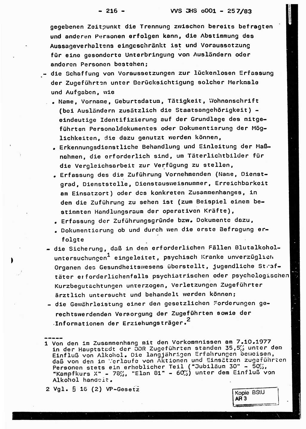 Dissertation, Oberst Helmut Lubas (BV Mdg.), Oberstleutnant Manfred Eschberger (HA IX), Oberleutnant Hans-Jürgen Ludwig (JHS), Ministerium für Staatssicherheit (MfS) [Deutsche Demokratische Republik (DDR)], Juristische Hochschule (JHS), Vertrauliche Verschlußsache (VVS) o001-257/83, Potsdam 1983, Seite 216 (Diss. MfS DDR JHS VVS o001-257/83 1983, S. 216)