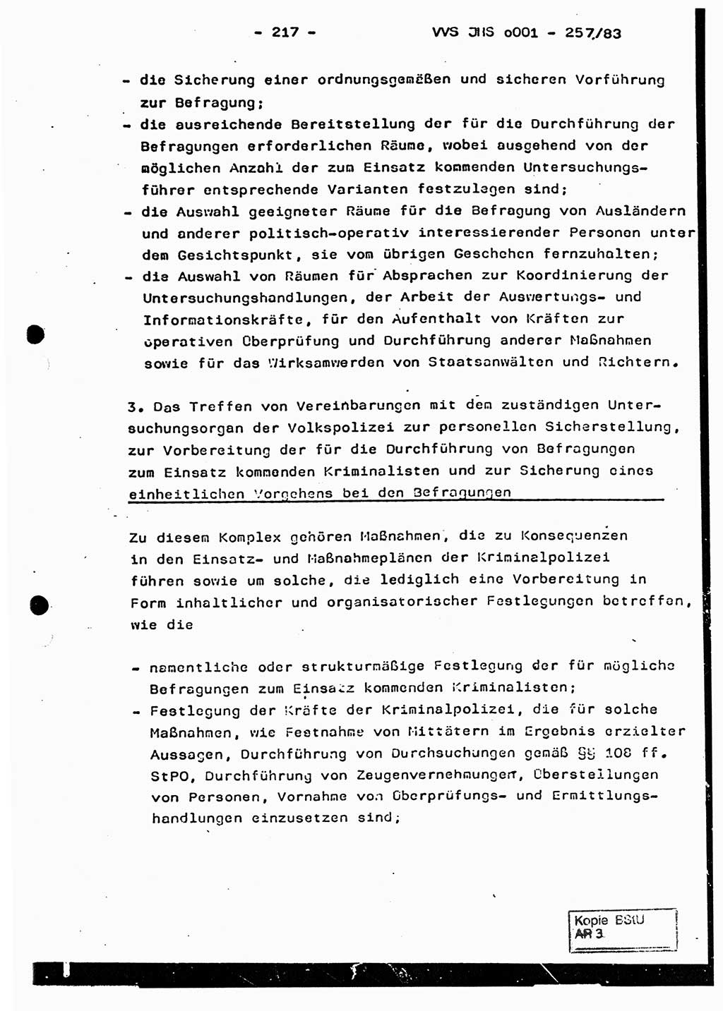 Dissertation, Oberst Helmut Lubas (BV Mdg.), Oberstleutnant Manfred Eschberger (HA IX), Oberleutnant Hans-Jürgen Ludwig (JHS), Ministerium für Staatssicherheit (MfS) [Deutsche Demokratische Republik (DDR)], Juristische Hochschule (JHS), Vertrauliche Verschlußsache (VVS) o001-257/83, Potsdam 1983, Seite 217 (Diss. MfS DDR JHS VVS o001-257/83 1983, S. 217)