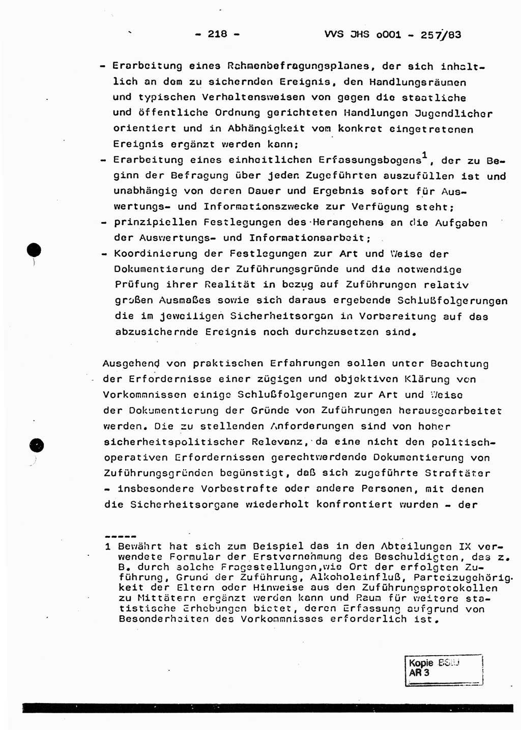 Dissertation, Oberst Helmut Lubas (BV Mdg.), Oberstleutnant Manfred Eschberger (HA IX), Oberleutnant Hans-Jürgen Ludwig (JHS), Ministerium für Staatssicherheit (MfS) [Deutsche Demokratische Republik (DDR)], Juristische Hochschule (JHS), Vertrauliche Verschlußsache (VVS) o001-257/83, Potsdam 1983, Seite 218 (Diss. MfS DDR JHS VVS o001-257/83 1983, S. 218)