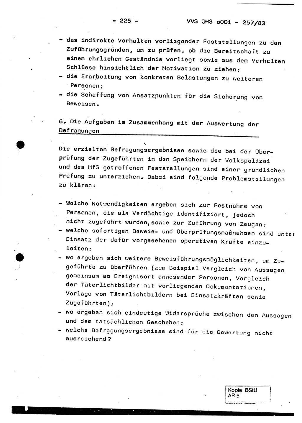 Dissertation, Oberst Helmut Lubas (BV Mdg.), Oberstleutnant Manfred Eschberger (HA IX), Oberleutnant Hans-Jürgen Ludwig (JHS), Ministerium für Staatssicherheit (MfS) [Deutsche Demokratische Republik (DDR)], Juristische Hochschule (JHS), Vertrauliche Verschlußsache (VVS) o001-257/83, Potsdam 1983, Seite 225 (Diss. MfS DDR JHS VVS o001-257/83 1983, S. 225)