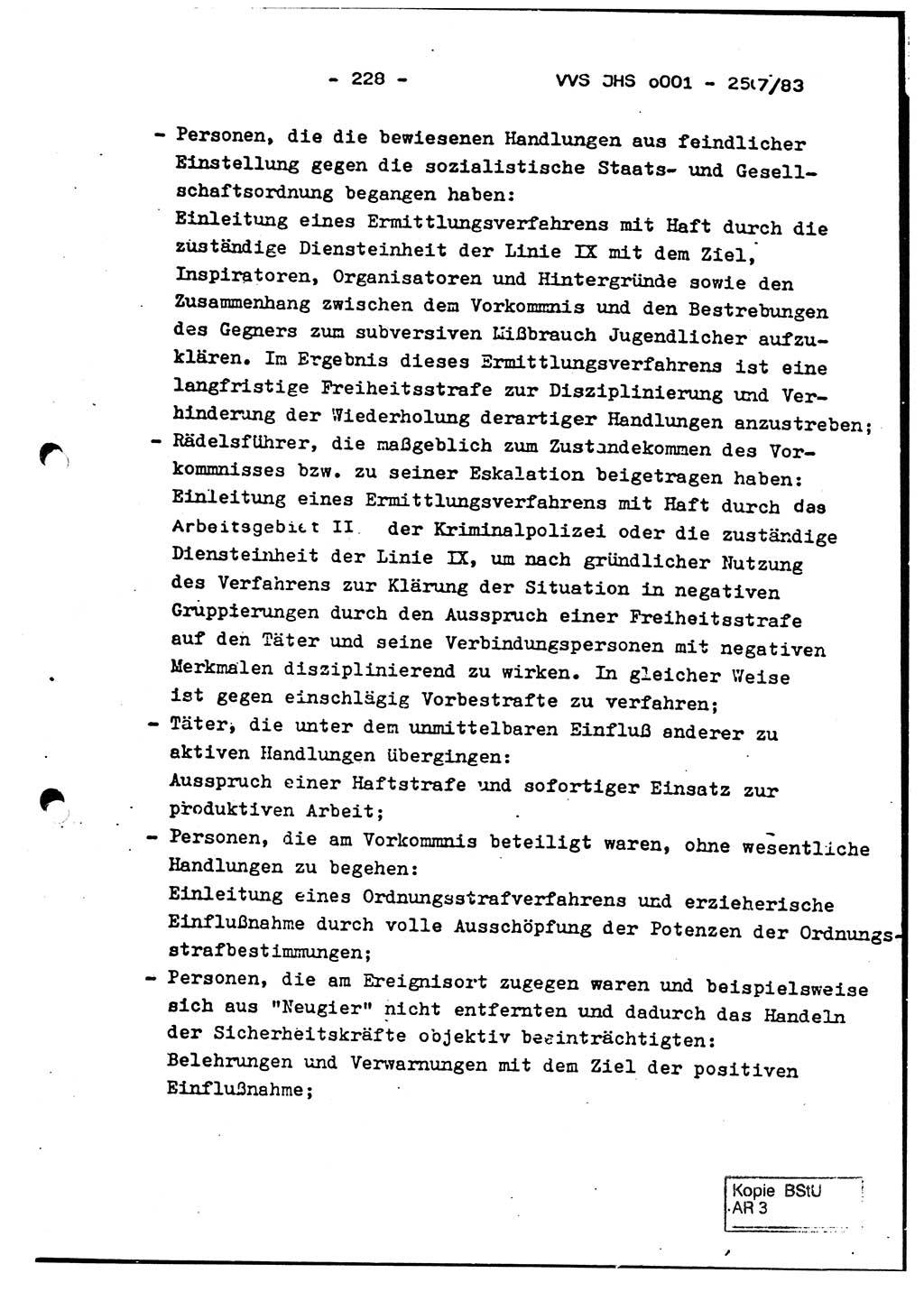 Dissertation, Oberst Helmut Lubas (BV Mdg.), Oberstleutnant Manfred Eschberger (HA IX), Oberleutnant Hans-Jürgen Ludwig (JHS), Ministerium für Staatssicherheit (MfS) [Deutsche Demokratische Republik (DDR)], Juristische Hochschule (JHS), Vertrauliche Verschlußsache (VVS) o001-257/83, Potsdam 1983, Seite 228 (Diss. MfS DDR JHS VVS o001-257/83 1983, S. 228)