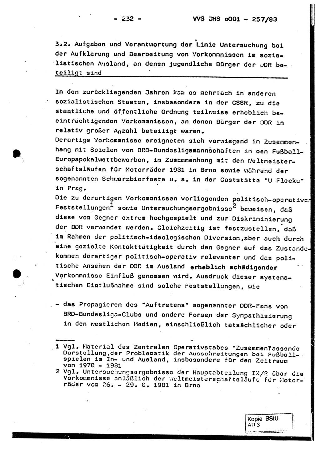 Dissertation, Oberst Helmut Lubas (BV Mdg.), Oberstleutnant Manfred Eschberger (HA IX), Oberleutnant Hans-Jürgen Ludwig (JHS), Ministerium für Staatssicherheit (MfS) [Deutsche Demokratische Republik (DDR)], Juristische Hochschule (JHS), Vertrauliche Verschlußsache (VVS) o001-257/83, Potsdam 1983, Seite 232 (Diss. MfS DDR JHS VVS o001-257/83 1983, S. 232)