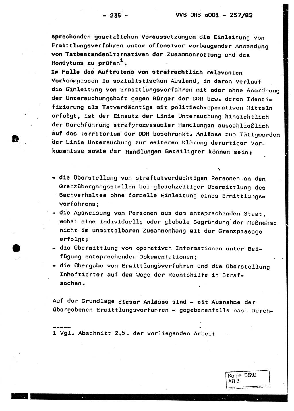 Dissertation, Oberst Helmut Lubas (BV Mdg.), Oberstleutnant Manfred Eschberger (HA IX), Oberleutnant Hans-Jürgen Ludwig (JHS), Ministerium für Staatssicherheit (MfS) [Deutsche Demokratische Republik (DDR)], Juristische Hochschule (JHS), Vertrauliche Verschlußsache (VVS) o001-257/83, Potsdam 1983, Seite 235 (Diss. MfS DDR JHS VVS o001-257/83 1983, S. 235)