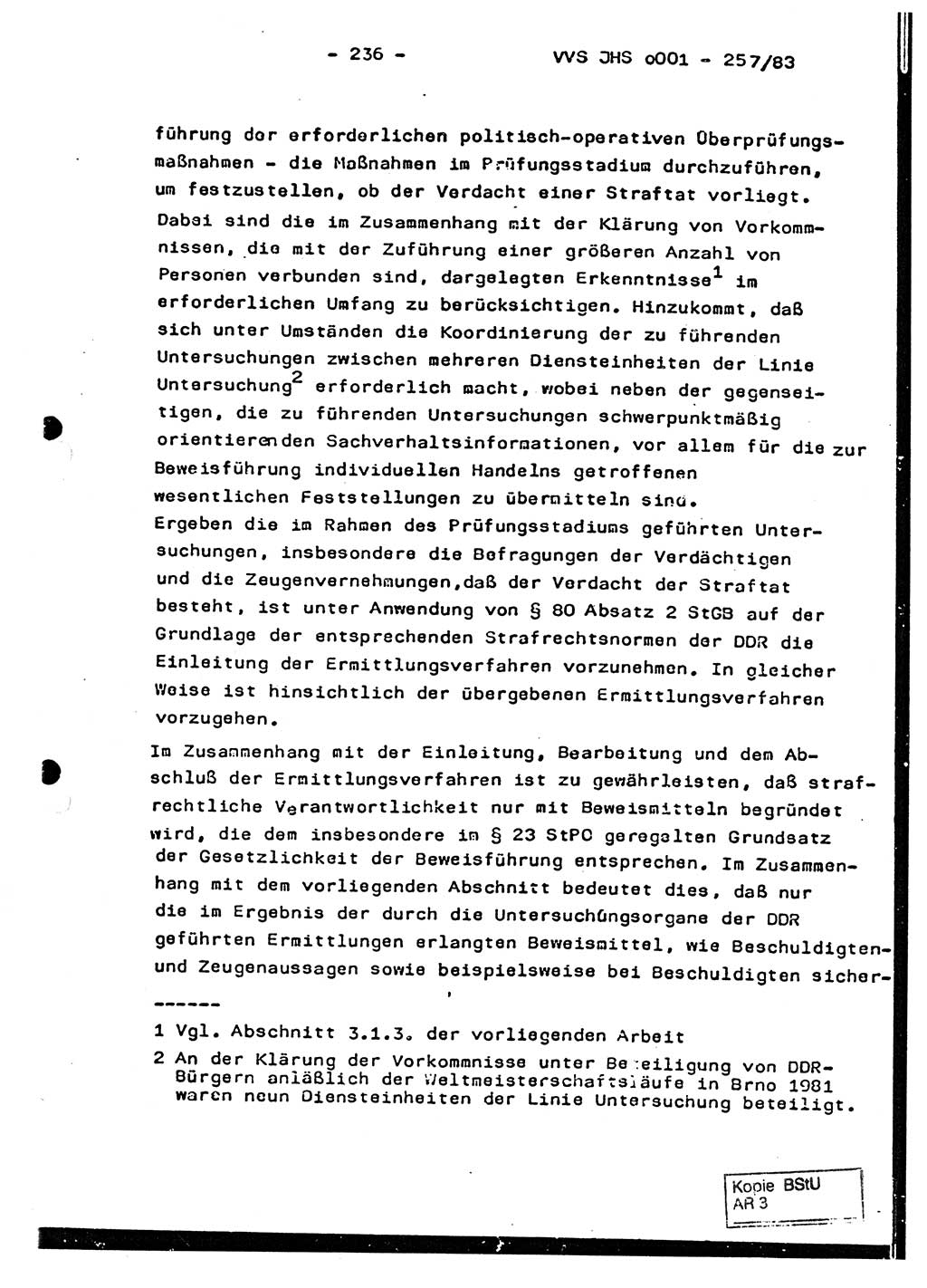 Dissertation, Oberst Helmut Lubas (BV Mdg.), Oberstleutnant Manfred Eschberger (HA IX), Oberleutnant Hans-Jürgen Ludwig (JHS), Ministerium für Staatssicherheit (MfS) [Deutsche Demokratische Republik (DDR)], Juristische Hochschule (JHS), Vertrauliche Verschlußsache (VVS) o001-257/83, Potsdam 1983, Seite 236 (Diss. MfS DDR JHS VVS o001-257/83 1983, S. 236)