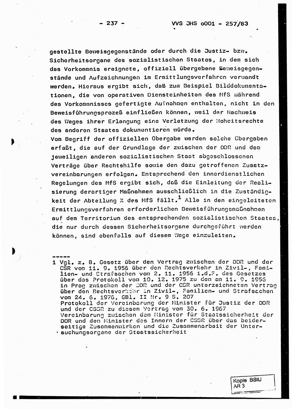 Dissertation, Oberst Helmut Lubas (BV Mdg.), Oberstleutnant Manfred Eschberger (HA IX), Oberleutnant Hans-Jürgen Ludwig (JHS), Ministerium für Staatssicherheit (MfS) [Deutsche Demokratische Republik (DDR)], Juristische Hochschule (JHS), Vertrauliche Verschlußsache (VVS) o001-257/83, Potsdam 1983, Seite 237 (Diss. MfS DDR JHS VVS o001-257/83 1983, S. 237)