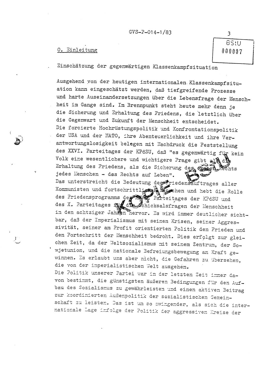 Fachschulabschlußarbeit Leutnant Dirk Autentrieb (HA Ⅸ/AKG), Ministerium für Staatssicherheit (MfS) [Deutsche Demokratische Republik (DDR)], Hauptabteilung (HA) Ⅸ, Geheime Verschlußsache (GVS) P-014-1/83, Berlin 1983, Blatt 3 (FS-Abschl.-Arb. MfS DDR HA Ⅸ GVS P-014-1/83 1983, Bl. 3)
