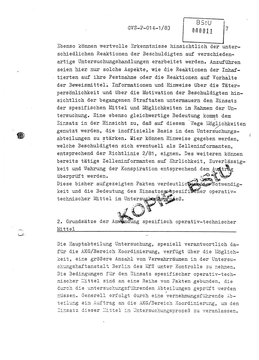 Fachschulabschlußarbeit Leutnant Dirk Autentrieb (HA Ⅸ/AKG), Ministerium für Staatssicherheit (MfS) [Deutsche Demokratische Republik (DDR)], Hauptabteilung (HA) Ⅸ, Geheime Verschlußsache (GVS) P-014-1/83, Berlin 1983, Blatt 7 (FS-Abschl.-Arb. MfS DDR HA Ⅸ GVS P-014-1/83 1983, Bl. 7)