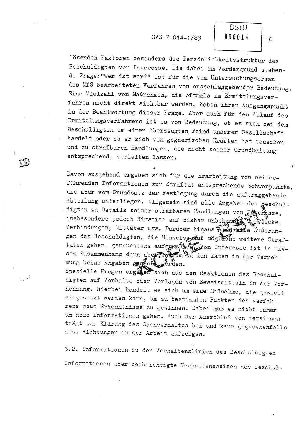 Fachschulabschlußarbeit Leutnant Dirk Autentrieb (HA Ⅸ/AKG), Ministerium für Staatssicherheit (MfS) [Deutsche Demokratische Republik (DDR)], Hauptabteilung (HA) Ⅸ, Geheime Verschlußsache (GVS) P-014-1/83, Berlin 1983, Blatt 10 (FS-Abschl.-Arb. MfS DDR HA Ⅸ GVS P-014-1/83 1983, Bl. 10)