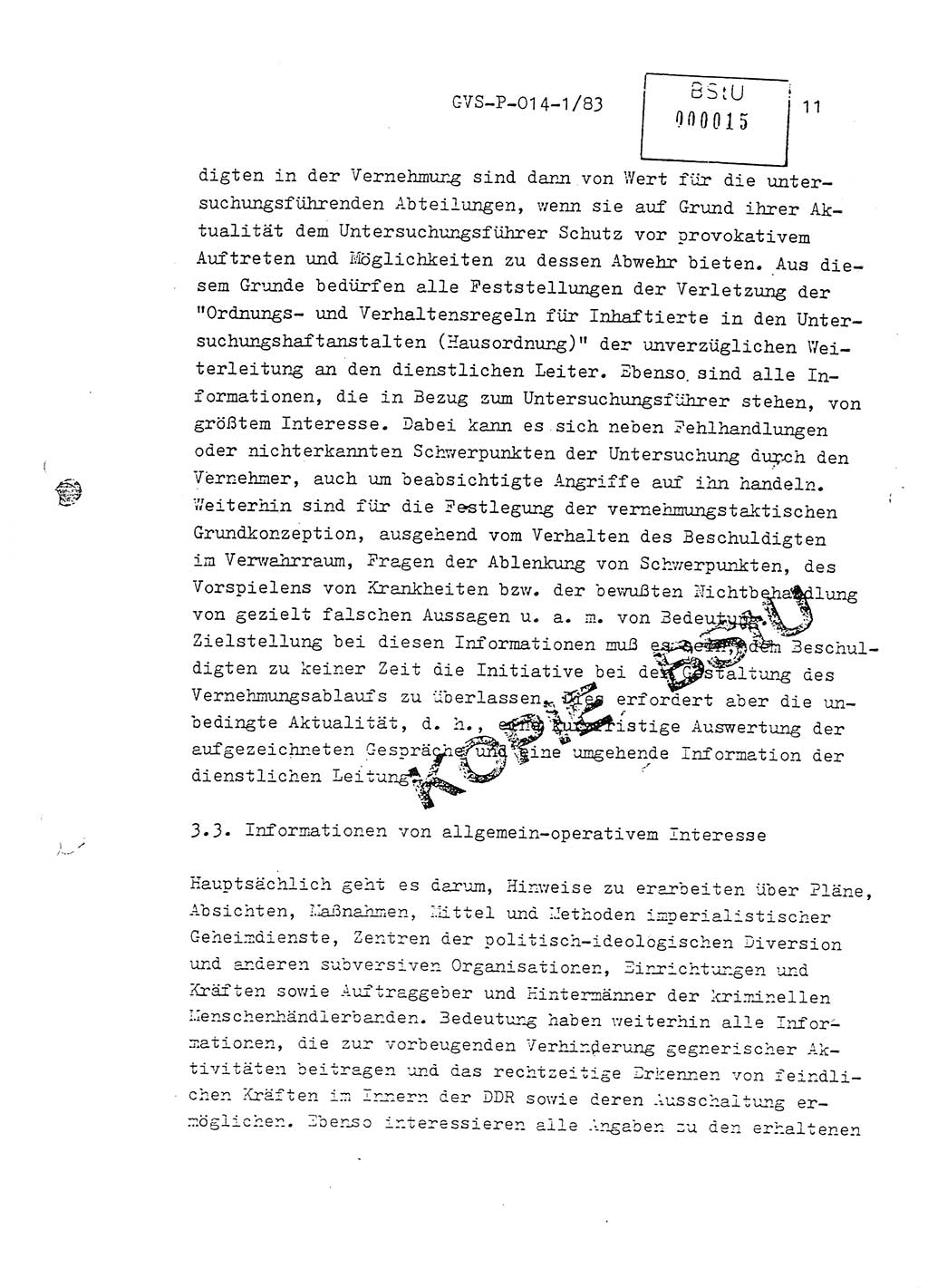 Fachschulabschlußarbeit Leutnant Dirk Autentrieb (HA Ⅸ/AKG), Ministerium für Staatssicherheit (MfS) [Deutsche Demokratische Republik (DDR)], Hauptabteilung (HA) Ⅸ, Geheime Verschlußsache (GVS) P-014-1/83, Berlin 1983, Blatt 11 (FS-Abschl.-Arb. MfS DDR HA Ⅸ GVS P-014-1/83 1983, Bl. 11)