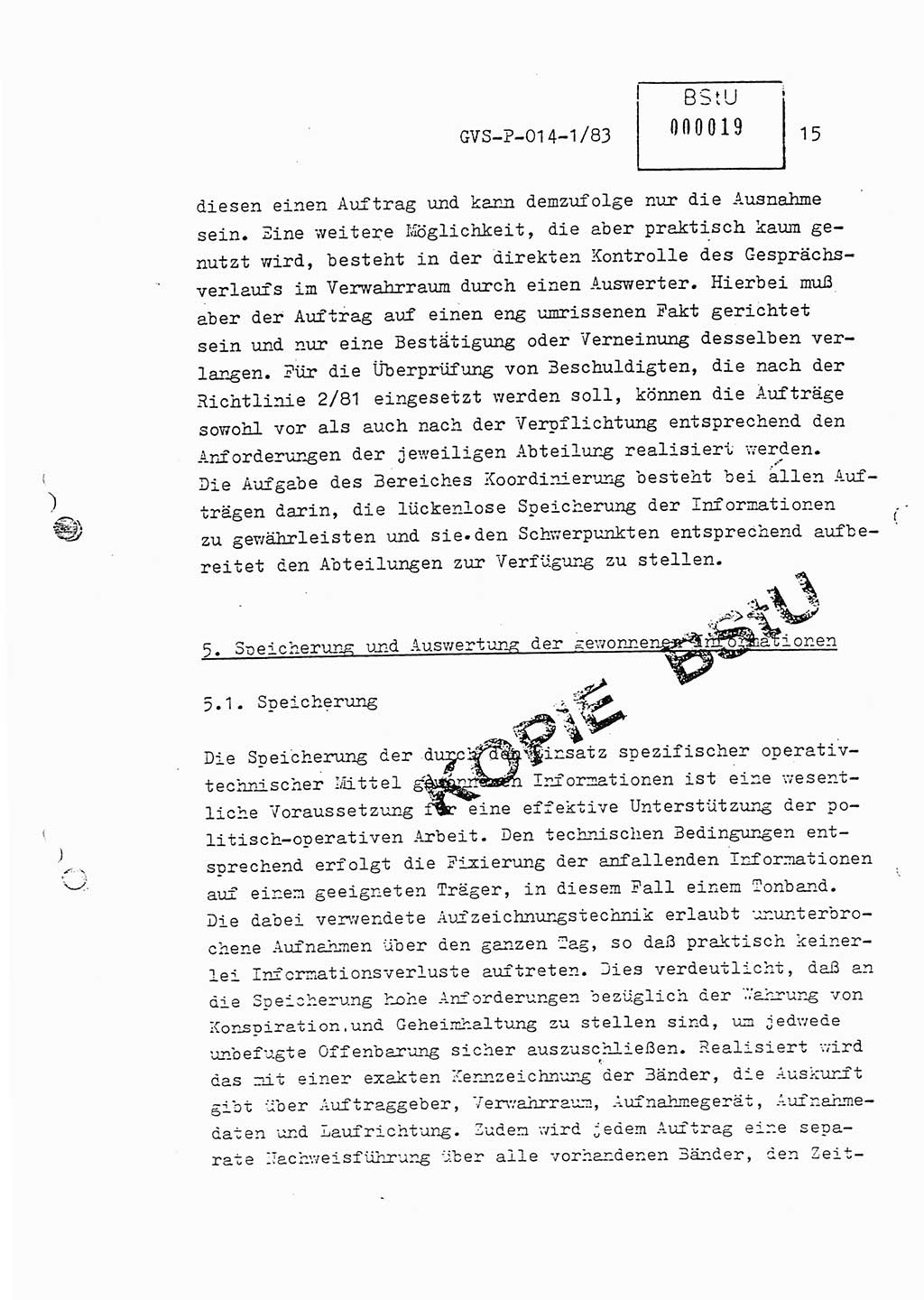 Fachschulabschlußarbeit Leutnant Dirk Autentrieb (HA Ⅸ/AKG), Ministerium für Staatssicherheit (MfS) [Deutsche Demokratische Republik (DDR)], Hauptabteilung (HA) Ⅸ, Geheime Verschlußsache (GVS) P-014-1/83, Berlin 1983, Blatt 15 (FS-Abschl.-Arb. MfS DDR HA Ⅸ GVS P-014-1/83 1983, Bl. 15)