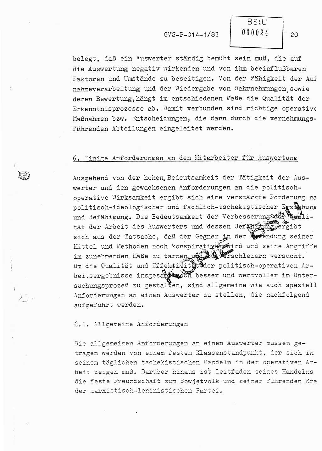 Fachschulabschlußarbeit Leutnant Dirk Autentrieb (HA Ⅸ/AKG), Ministerium für Staatssicherheit (MfS) [Deutsche Demokratische Republik (DDR)], Hauptabteilung (HA) Ⅸ, Geheime Verschlußsache (GVS) P-014-1/83, Berlin 1983, Blatt 20 (FS-Abschl.-Arb. MfS DDR HA Ⅸ GVS P-014-1/83 1983, Bl. 20)