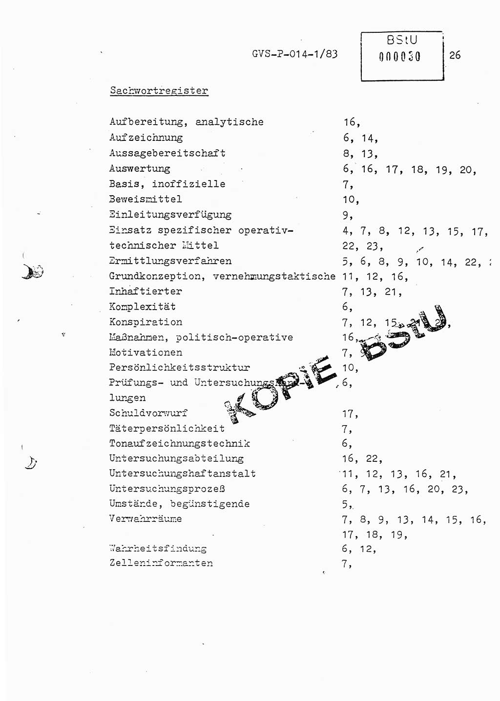 Fachschulabschlußarbeit Leutnant Dirk Autentrieb (HA Ⅸ/AKG), Ministerium für Staatssicherheit (MfS) [Deutsche Demokratische Republik (DDR)], Hauptabteilung (HA) Ⅸ, Geheime Verschlußsache (GVS) P-014-1/83, Berlin 1983, Blatt 26 (FS-Abschl.-Arb. MfS DDR HA Ⅸ GVS P-014-1/83 1983, Bl. 26)