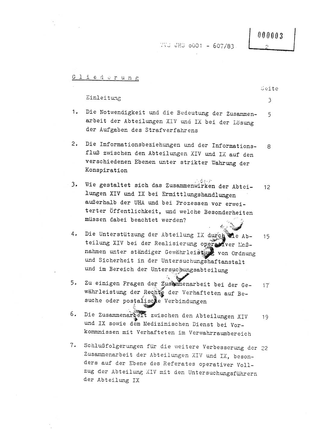 Fachschulabschlußarbeit Oberleutnant Hans-Joachim Saltmann (BV Rostock Abt. ⅩⅣ), Ministerium für Staatssicherheit (MfS) [Deutsche Demokratische Republik (DDR)], Juristische Hochschule (JHS), Vertrauliche Verschlußsache (VVS) o001-607/83, Potsdam 1983, Seite 2 (FS-Abschl.-Arb. MfS DDR JHS VVS o001-607/83 1983, S. 2)