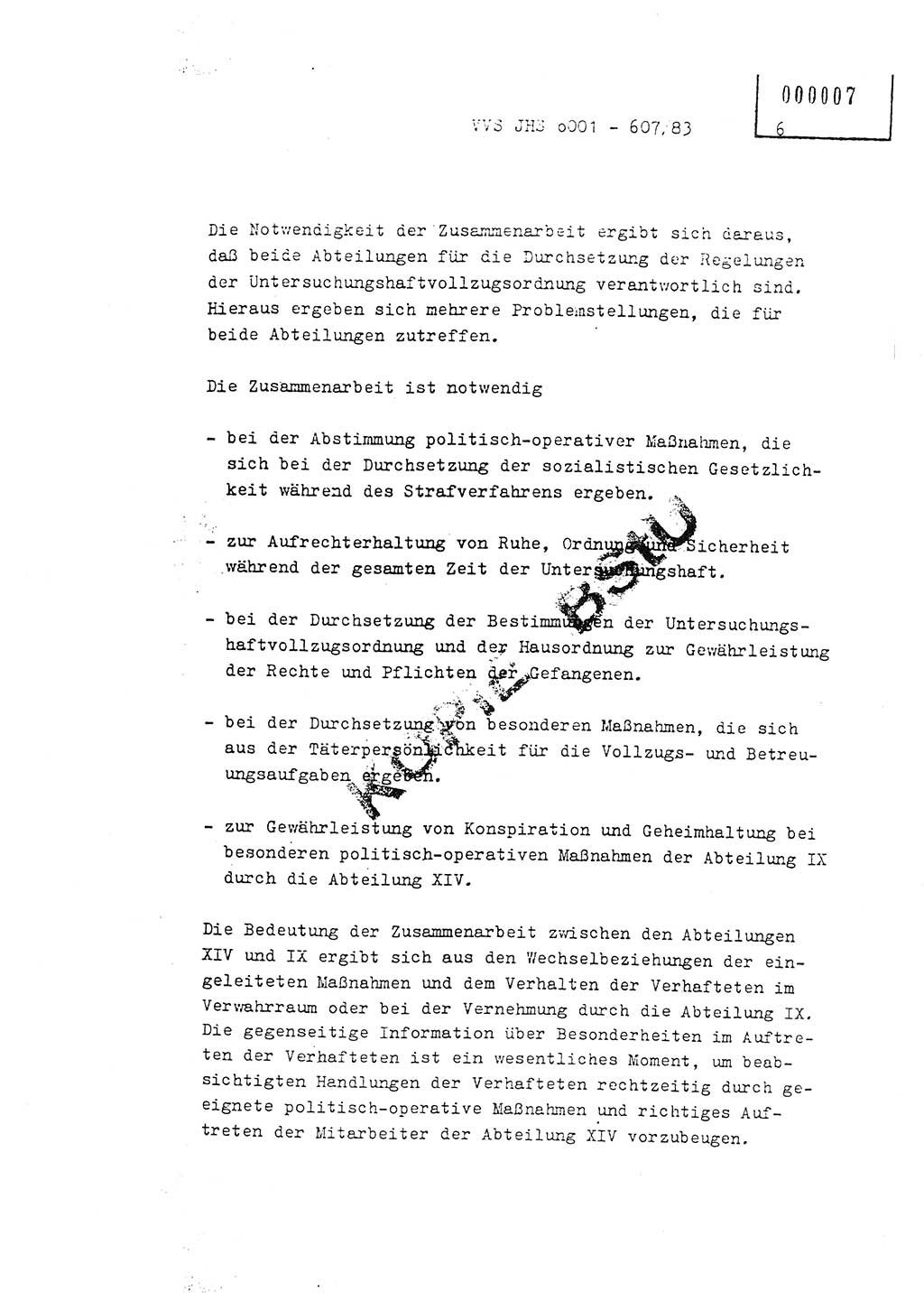 Fachschulabschlußarbeit Oberleutnant Hans-Joachim Saltmann (BV Rostock Abt. ⅩⅣ), Ministerium für Staatssicherheit (MfS) [Deutsche Demokratische Republik (DDR)], Juristische Hochschule (JHS), Vertrauliche Verschlußsache (VVS) o001-607/83, Potsdam 1983, Seite 6 (FS-Abschl.-Arb. MfS DDR JHS VVS o001-607/83 1983, S. 6)