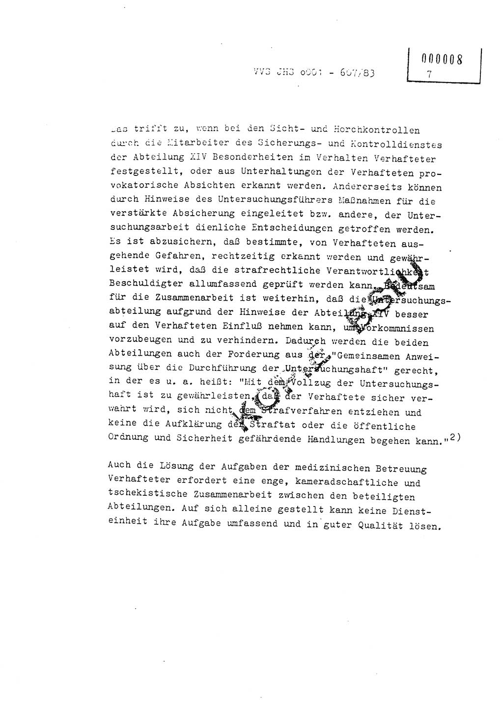 Fachschulabschlußarbeit Oberleutnant Hans-Joachim Saltmann (BV Rostock Abt. ⅩⅣ), Ministerium für Staatssicherheit (MfS) [Deutsche Demokratische Republik (DDR)], Juristische Hochschule (JHS), Vertrauliche Verschlußsache (VVS) o001-607/83, Potsdam 1983, Seite 7 (FS-Abschl.-Arb. MfS DDR JHS VVS o001-607/83 1983, S. 7)