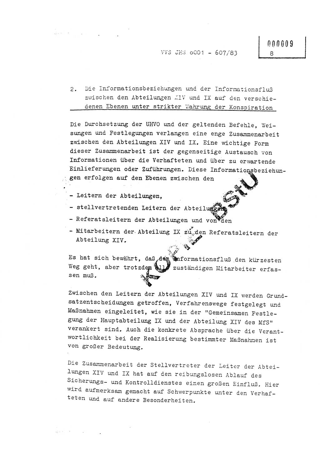 Fachschulabschlußarbeit Oberleutnant Hans-Joachim Saltmann (BV Rostock Abt. ⅩⅣ), Ministerium für Staatssicherheit (MfS) [Deutsche Demokratische Republik (DDR)], Juristische Hochschule (JHS), Vertrauliche Verschlußsache (VVS) o001-607/83, Potsdam 1983, Seite 8 (FS-Abschl.-Arb. MfS DDR JHS VVS o001-607/83 1983, S. 8)