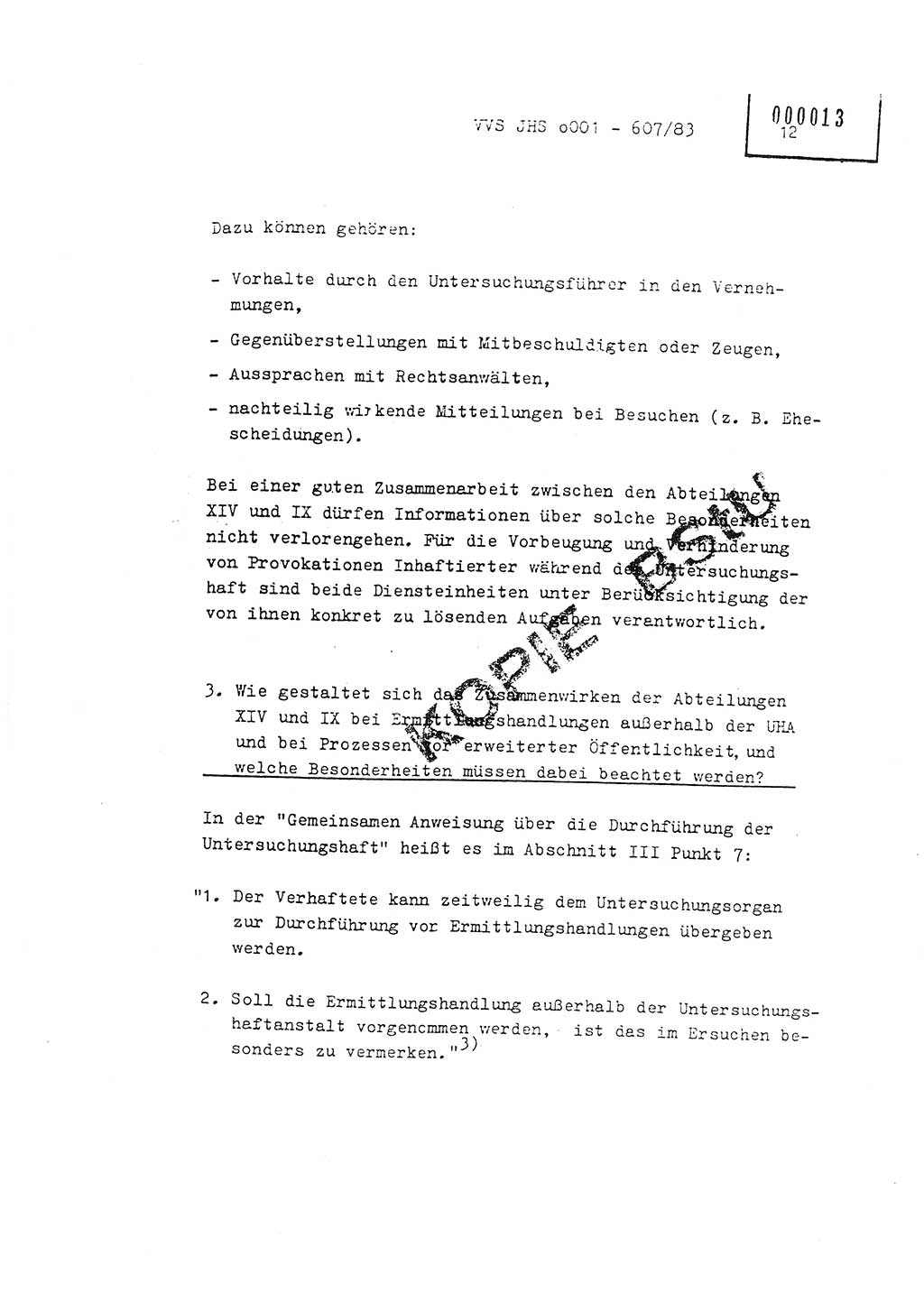 Fachschulabschlußarbeit Oberleutnant Hans-Joachim Saltmann (BV Rostock Abt. ⅩⅣ), Ministerium für Staatssicherheit (MfS) [Deutsche Demokratische Republik (DDR)], Juristische Hochschule (JHS), Vertrauliche Verschlußsache (VVS) o001-607/83, Potsdam 1983, Seite 12 (FS-Abschl.-Arb. MfS DDR JHS VVS o001-607/83 1983, S. 12)
