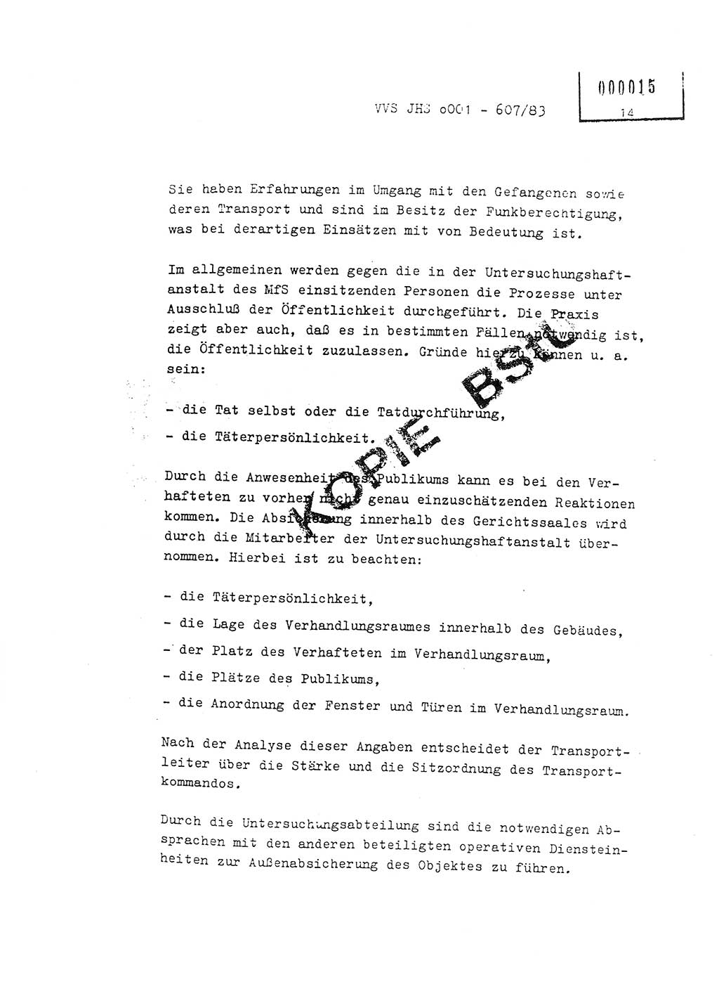 Fachschulabschlußarbeit Oberleutnant Hans-Joachim Saltmann (BV Rostock Abt. ⅩⅣ), Ministerium für Staatssicherheit (MfS) [Deutsche Demokratische Republik (DDR)], Juristische Hochschule (JHS), Vertrauliche Verschlußsache (VVS) o001-607/83, Potsdam 1983, Seite 14 (FS-Abschl.-Arb. MfS DDR JHS VVS o001-607/83 1983, S. 14)