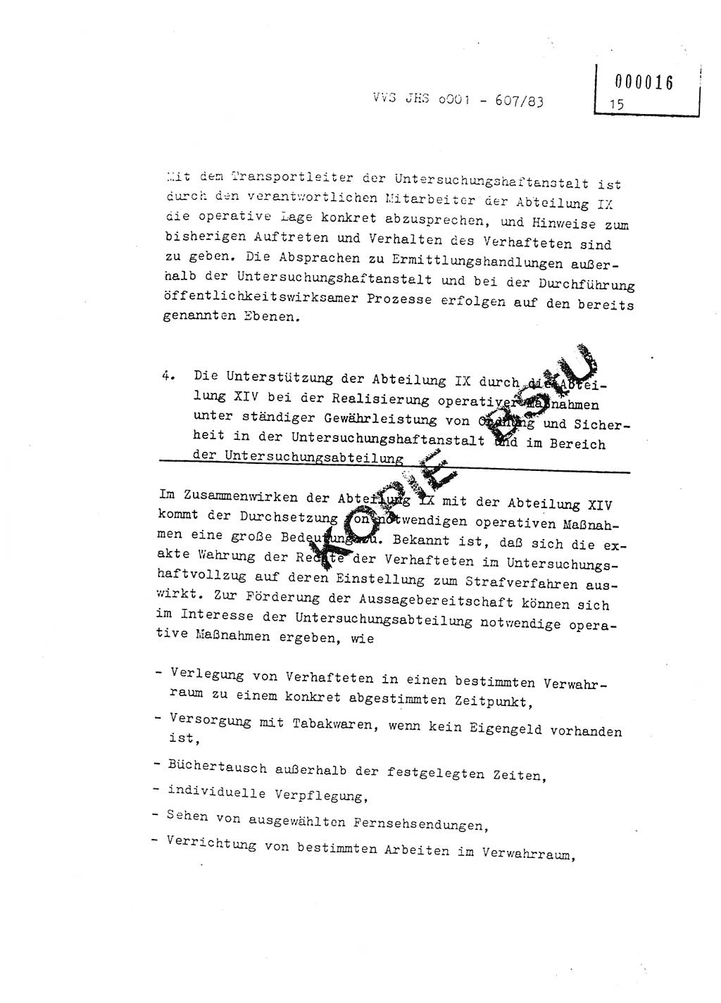 Fachschulabschlußarbeit Oberleutnant Hans-Joachim Saltmann (BV Rostock Abt. ⅩⅣ), Ministerium für Staatssicherheit (MfS) [Deutsche Demokratische Republik (DDR)], Juristische Hochschule (JHS), Vertrauliche Verschlußsache (VVS) o001-607/83, Potsdam 1983, Seite 15 (FS-Abschl.-Arb. MfS DDR JHS VVS o001-607/83 1983, S. 15)