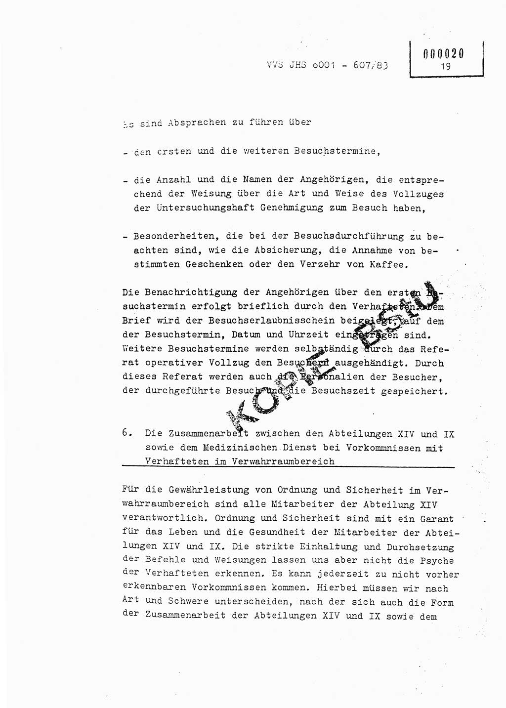 Fachschulabschlußarbeit Oberleutnant Hans-Joachim Saltmann (BV Rostock Abt. ⅩⅣ), Ministerium für Staatssicherheit (MfS) [Deutsche Demokratische Republik (DDR)], Juristische Hochschule (JHS), Vertrauliche Verschlußsache (VVS) o001-607/83, Potsdam 1983, Seite 19 (FS-Abschl.-Arb. MfS DDR JHS VVS o001-607/83 1983, S. 19)