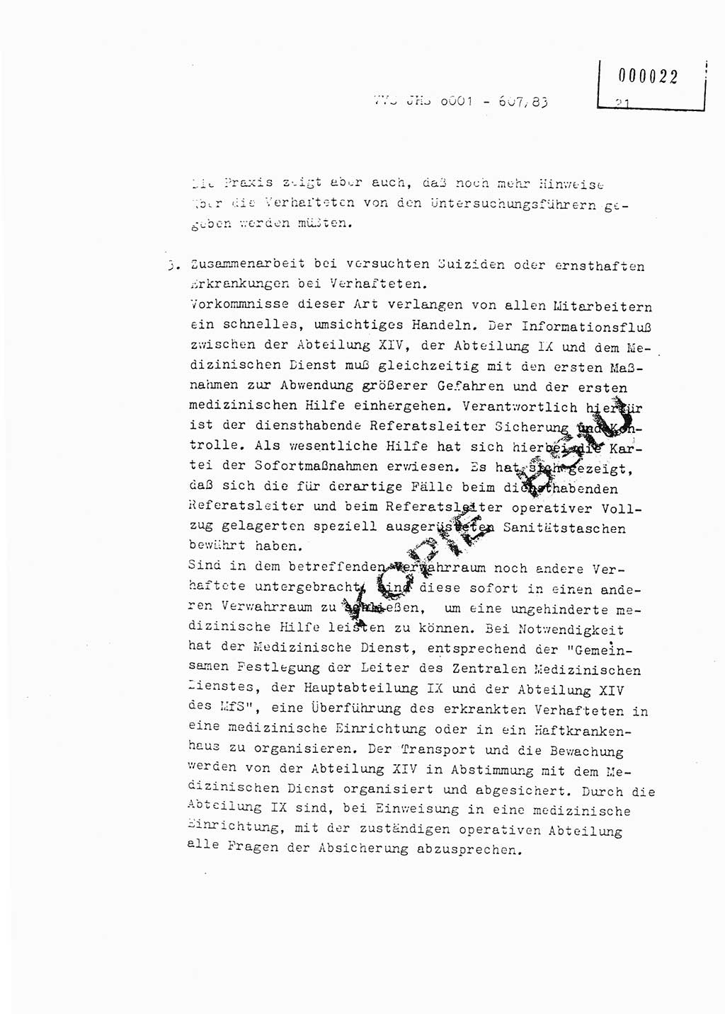 Fachschulabschlußarbeit Oberleutnant Hans-Joachim Saltmann (BV Rostock Abt. ⅩⅣ), Ministerium für Staatssicherheit (MfS) [Deutsche Demokratische Republik (DDR)], Juristische Hochschule (JHS), Vertrauliche Verschlußsache (VVS) o001-607/83, Potsdam 1983, Seite 21 (FS-Abschl.-Arb. MfS DDR JHS VVS o001-607/83 1983, S. 21)
