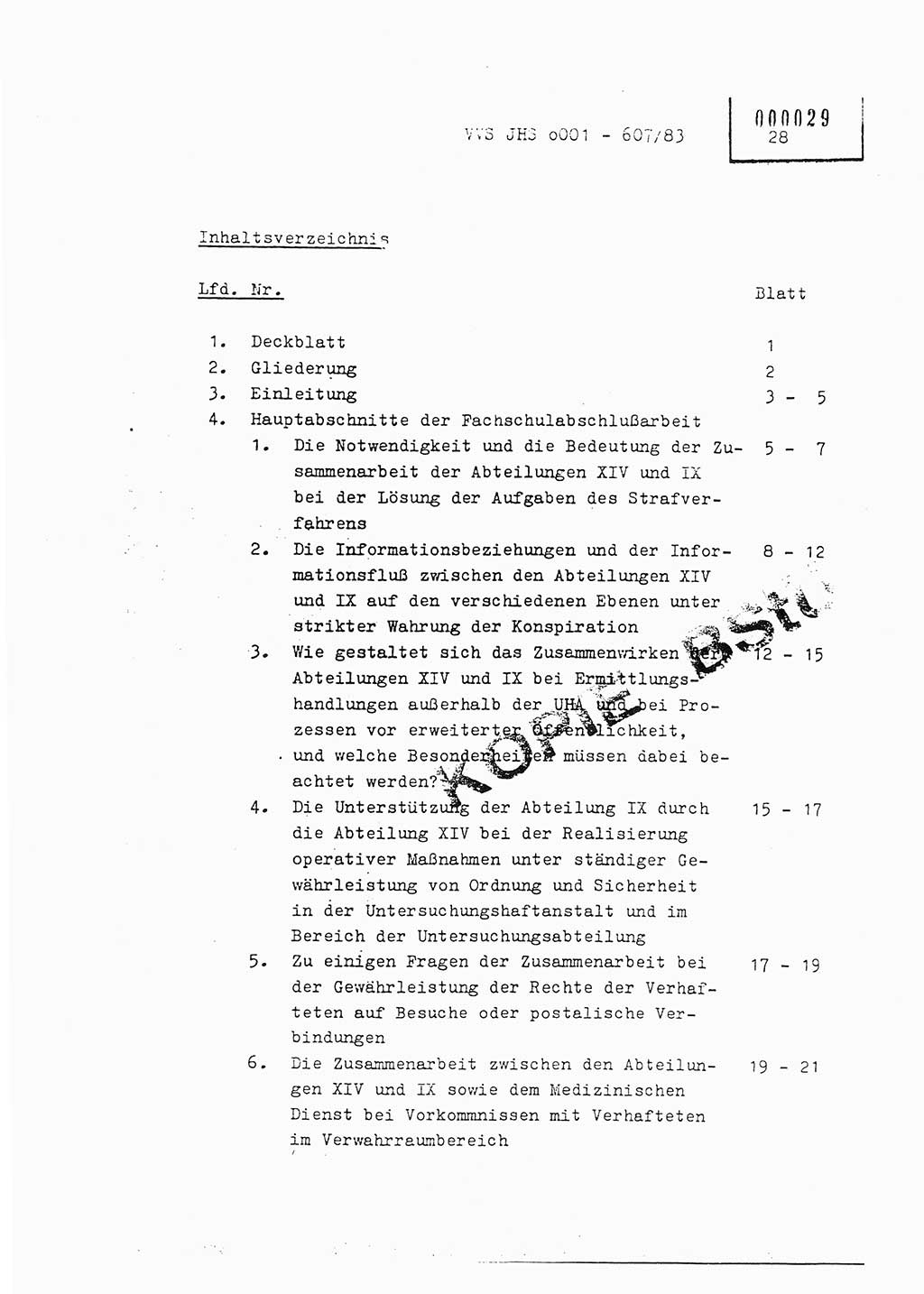 Fachschulabschlußarbeit Oberleutnant Hans-Joachim Saltmann (BV Rostock Abt. ⅩⅣ), Ministerium für Staatssicherheit (MfS) [Deutsche Demokratische Republik (DDR)], Juristische Hochschule (JHS), Vertrauliche Verschlußsache (VVS) o001-607/83, Potsdam 1983, Seite 28 (FS-Abschl.-Arb. MfS DDR JHS VVS o001-607/83 1983, S. 28)