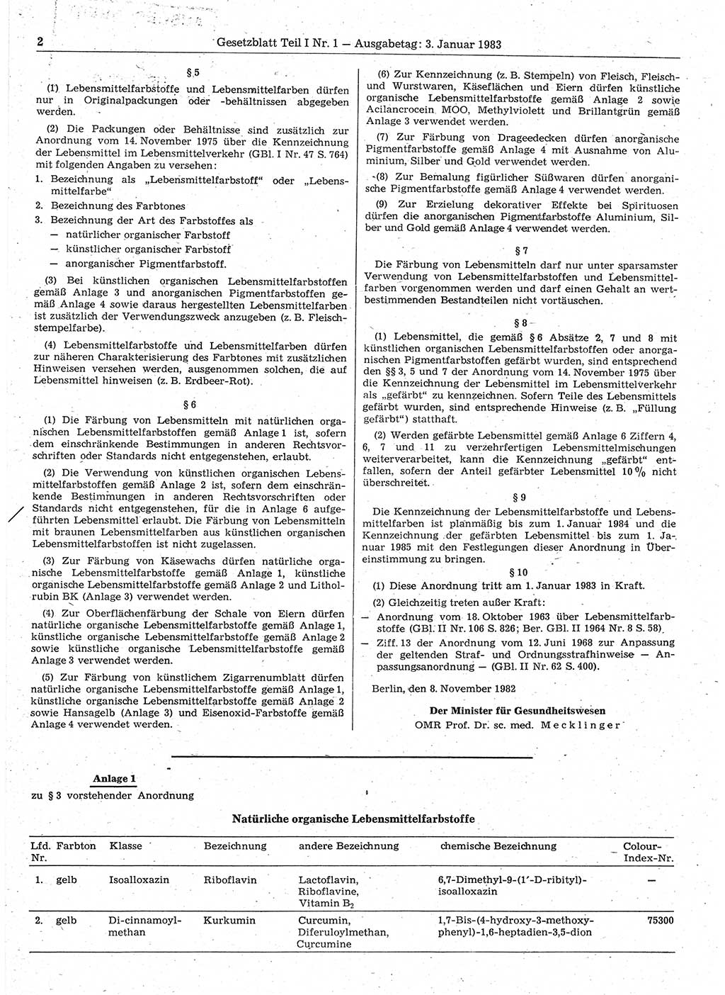 Gesetzblatt (GBl.) der Deutschen Demokratischen Republik (DDR) Teil Ⅰ 1983, Seite 2 (GBl. DDR Ⅰ 1983, S. 2)