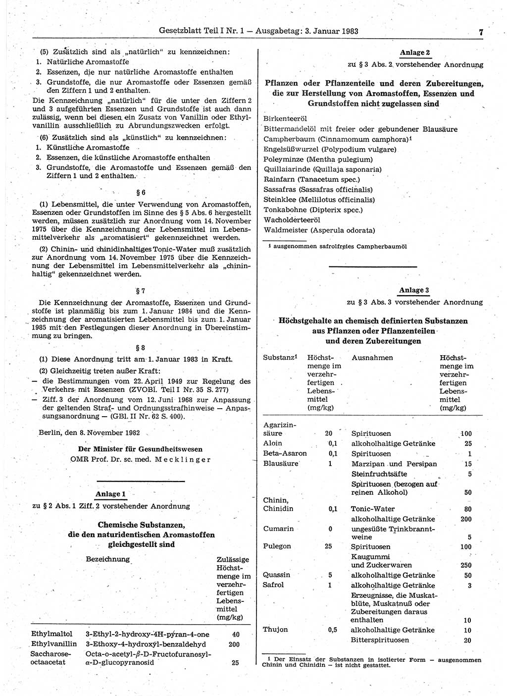 Gesetzblatt (GBl.) der Deutschen Demokratischen Republik (DDR) Teil Ⅰ 1983, Seite 7 (GBl. DDR Ⅰ 1983, S. 7)