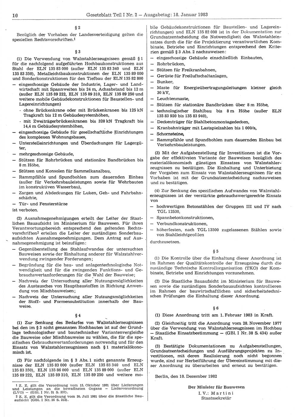 Gesetzblatt (GBl.) der Deutschen Demokratischen Republik (DDR) Teil Ⅰ 1983, Seite 10 (GBl. DDR Ⅰ 1983, S. 10)