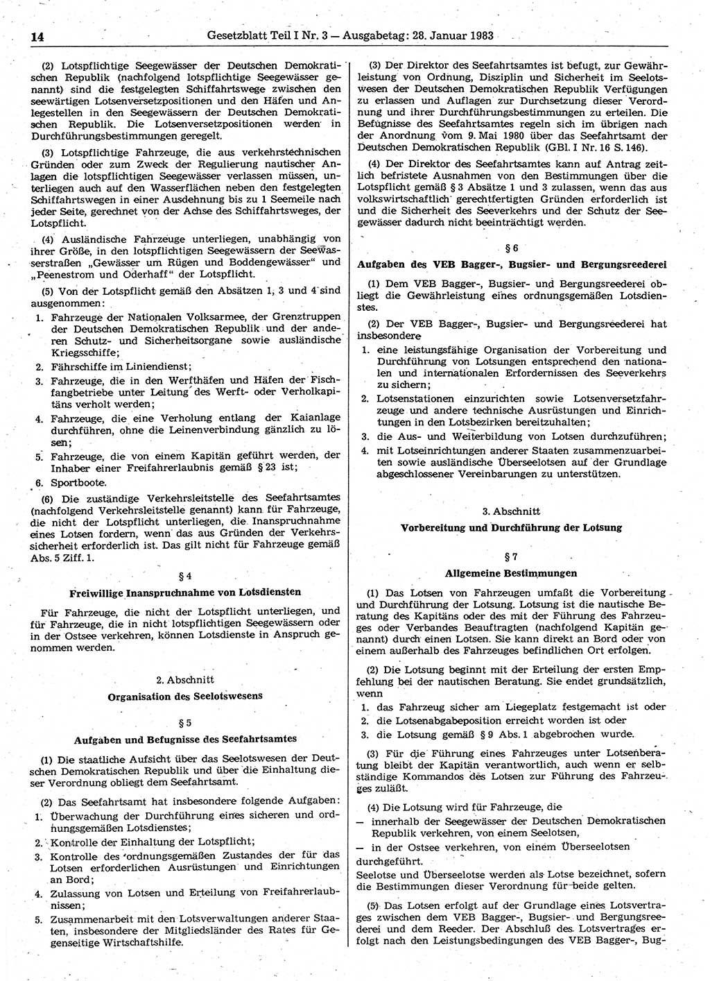 Gesetzblatt (GBl.) der Deutschen Demokratischen Republik (DDR) Teil Ⅰ 1983, Seite 14 (GBl. DDR Ⅰ 1983, S. 14)