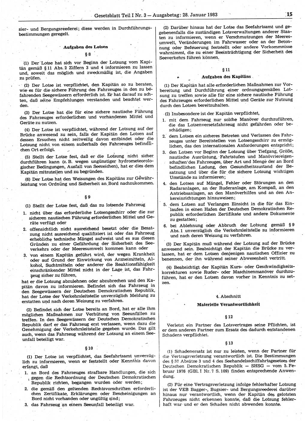 Gesetzblatt (GBl.) der Deutschen Demokratischen Republik (DDR) Teil Ⅰ 1983, Seite 15 (GBl. DDR Ⅰ 1983, S. 15)