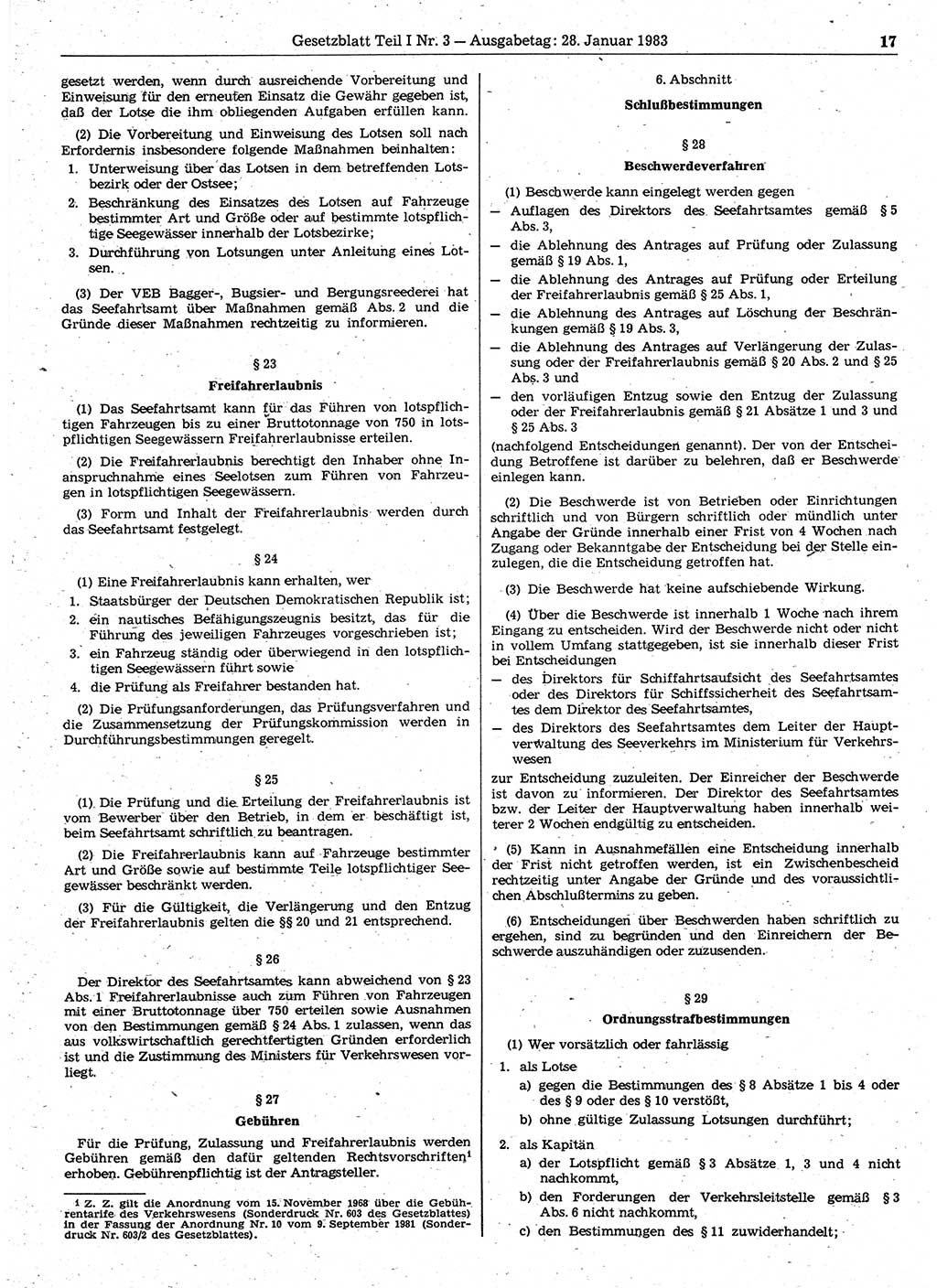 Gesetzblatt (GBl.) der Deutschen Demokratischen Republik (DDR) Teil Ⅰ 1983, Seite 17 (GBl. DDR Ⅰ 1983, S. 17)