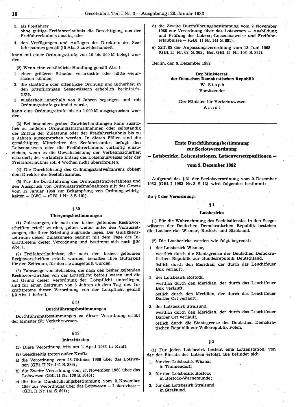 Gesetzblatt (GBl.) der Deutschen Demokratischen Republik (DDR) Teil Ⅰ 1983, Seite 18 (GBl. DDR Ⅰ 1983, S. 18)