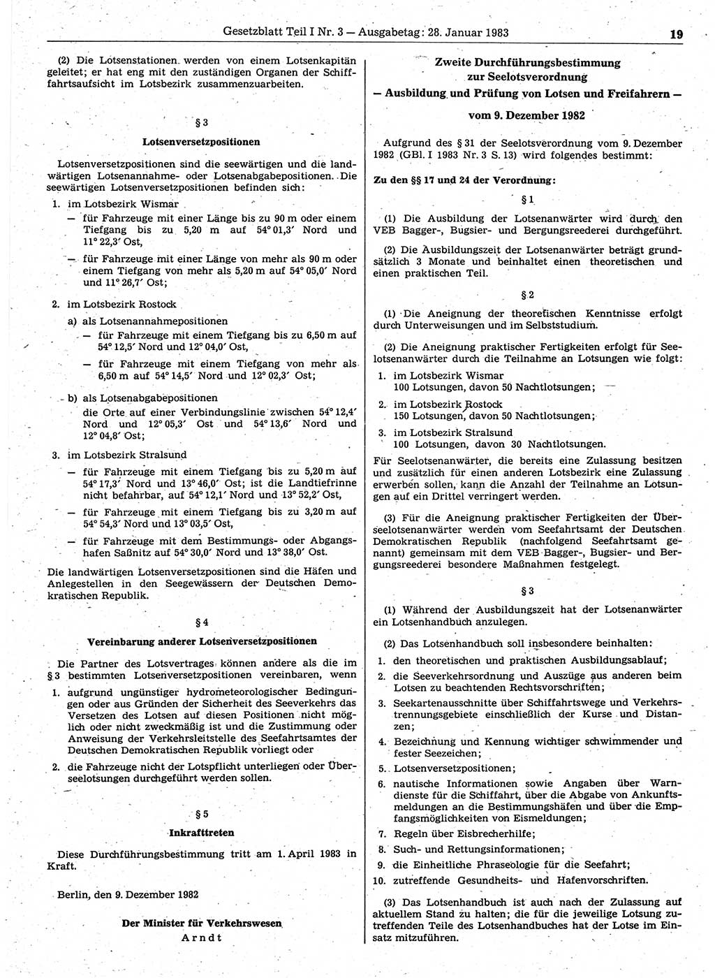 Gesetzblatt (GBl.) der Deutschen Demokratischen Republik (DDR) Teil Ⅰ 1983, Seite 19 (GBl. DDR Ⅰ 1983, S. 19)