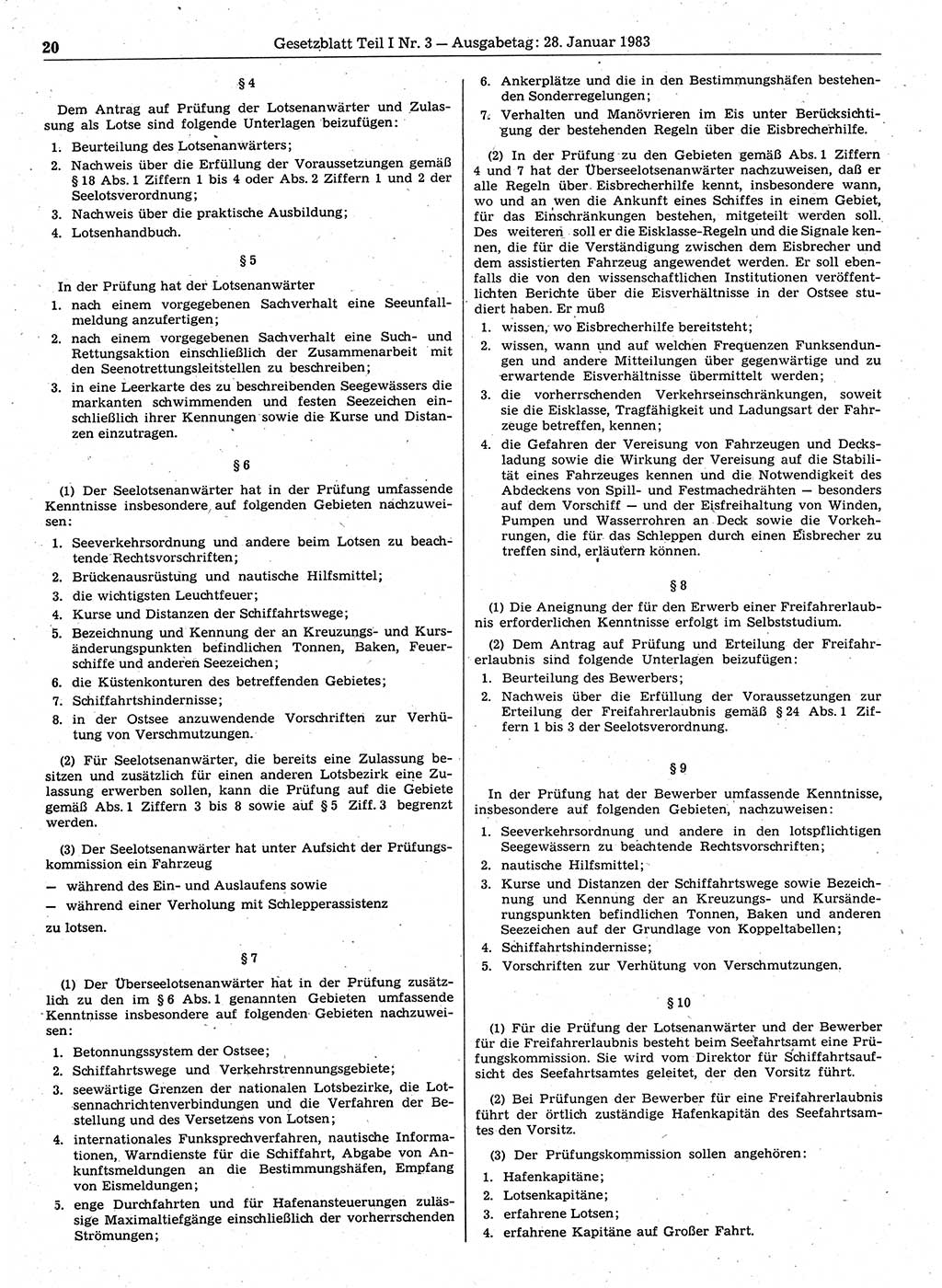 Gesetzblatt (GBl.) der Deutschen Demokratischen Republik (DDR) Teil Ⅰ 1983, Seite 20 (GBl. DDR Ⅰ 1983, S. 20)