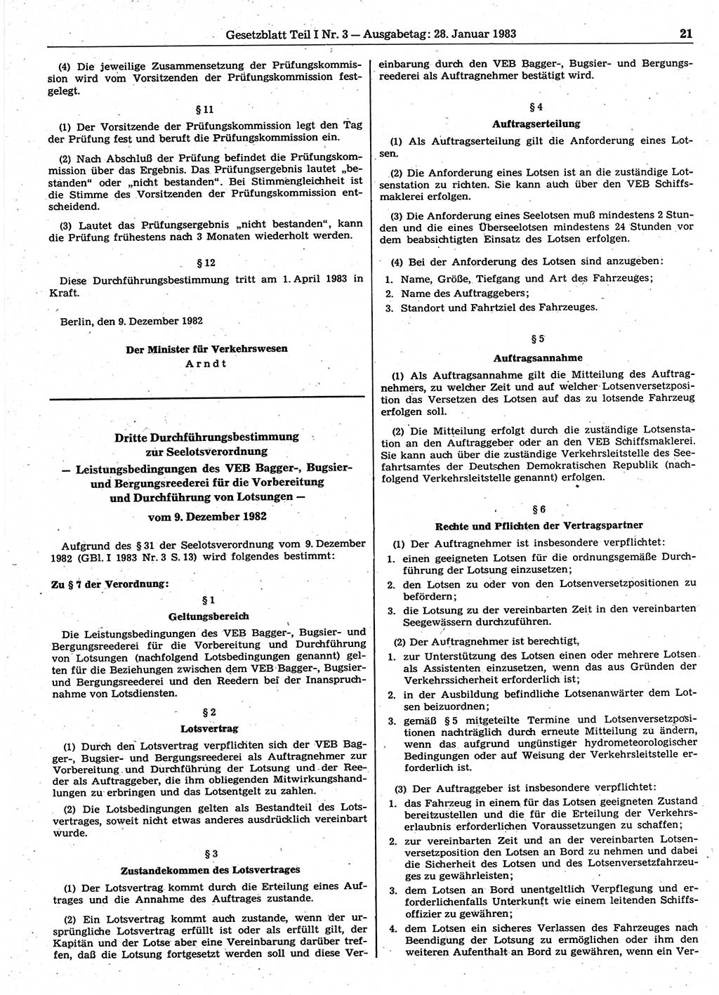 Gesetzblatt (GBl.) der Deutschen Demokratischen Republik (DDR) Teil Ⅰ 1983, Seite 21 (GBl. DDR Ⅰ 1983, S. 21)