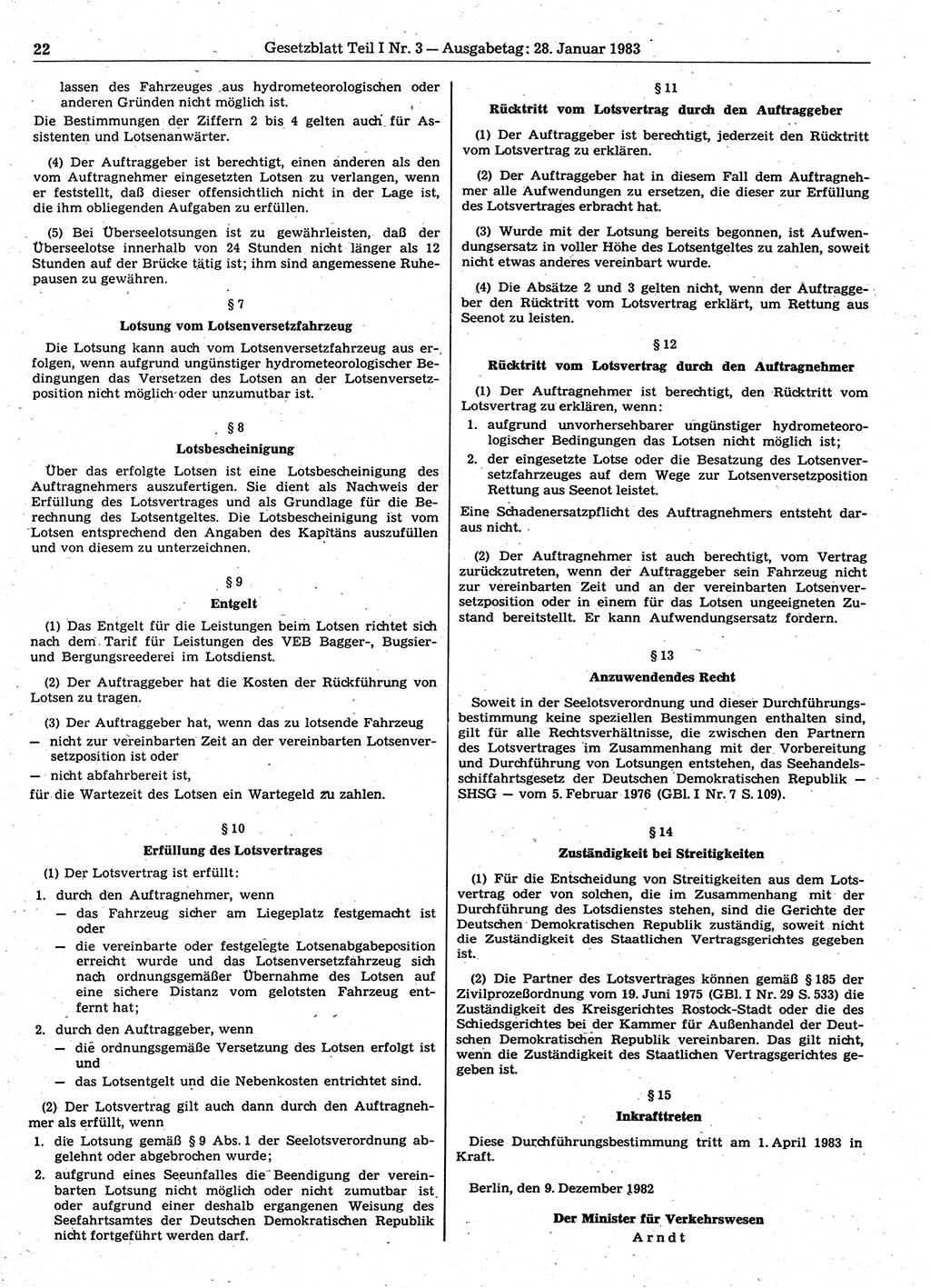 Gesetzblatt (GBl.) der Deutschen Demokratischen Republik (DDR) Teil Ⅰ 1983, Seite 22 (GBl. DDR Ⅰ 1983, S. 22)